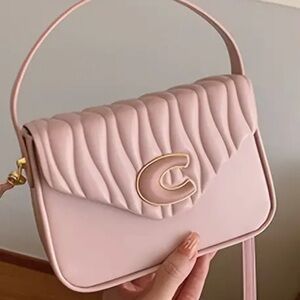 Designer Look Luxury C logo Crossbody bag faux leather purse Baby Pink